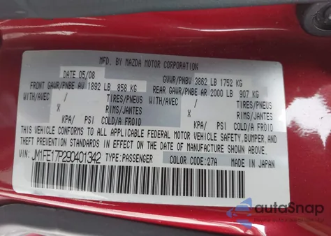 2009 Mazda Rx-8 Grand Touring z USA, uszkodzony, nr VIN JM1FE17P290401342